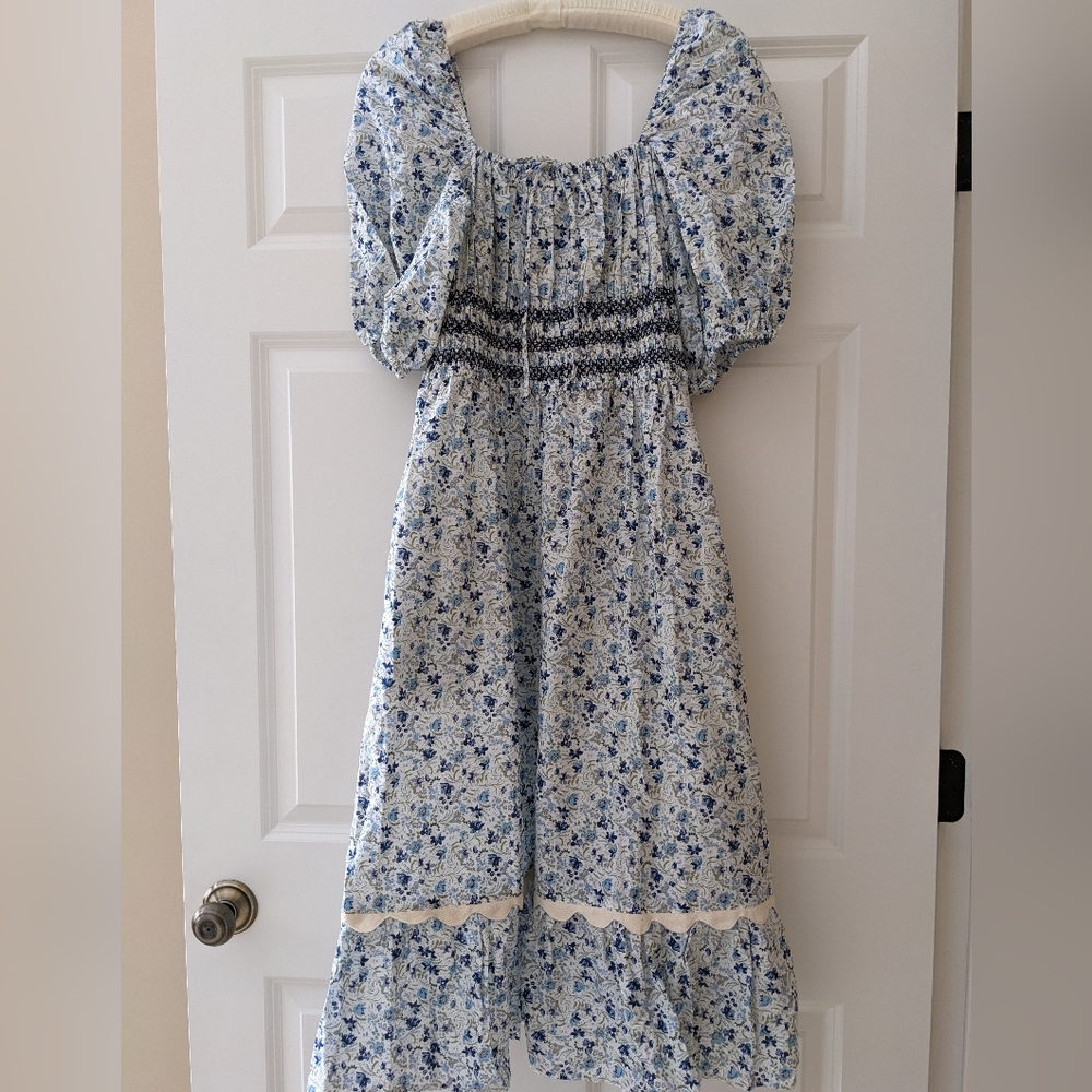 Johnny Was dress Camille milkmaid Ditsy Floral smocking puff sleeve Femi…
